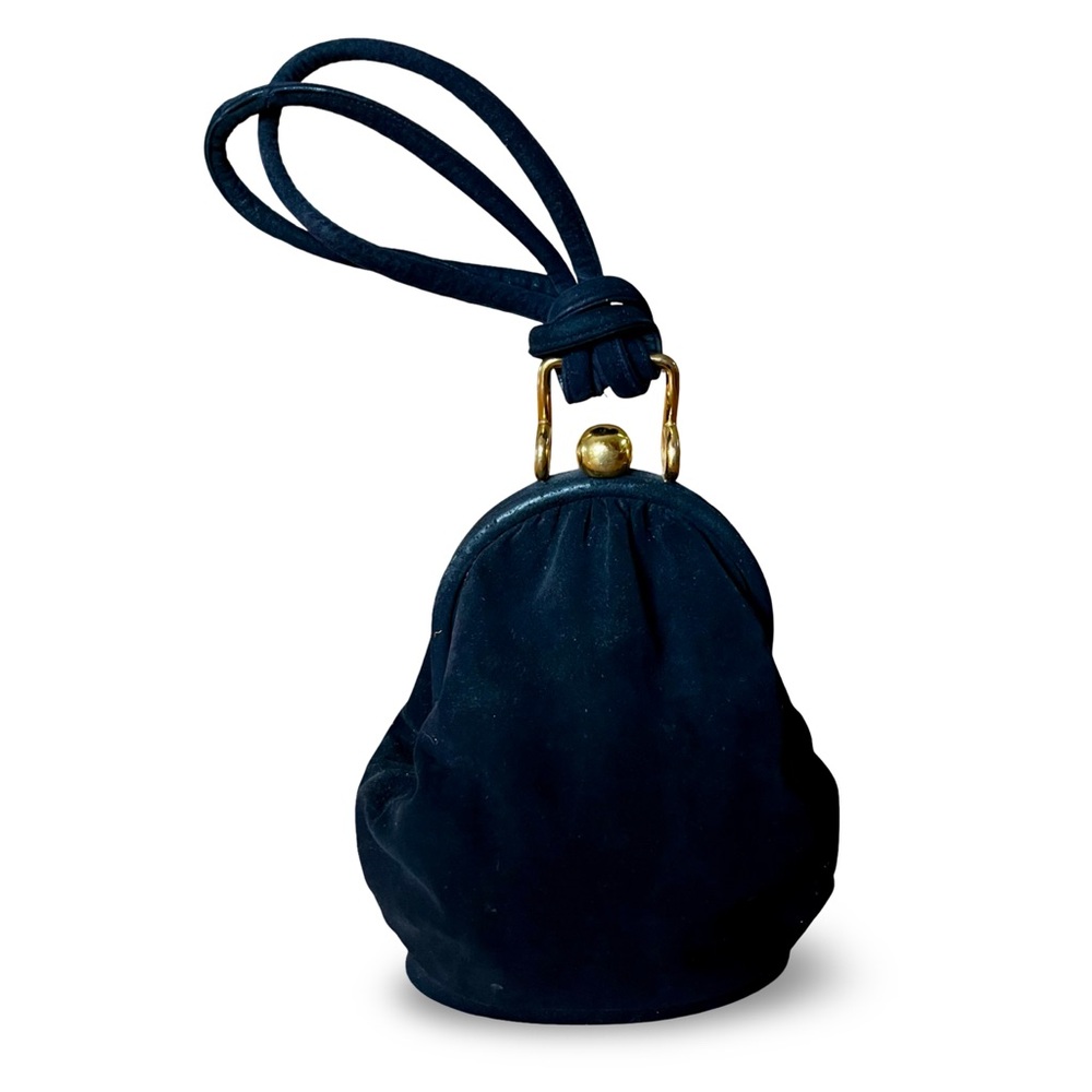 1930s -1940s Koret Elegant Black Leather Wristlet Evening Bag w/ Kiss Lock Top